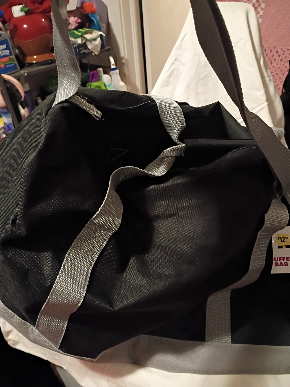 Men's Black Duffel Bag with Gray Straps - Versatile Travel & Gym Carry